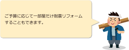 ご予算に応じて一部屋だけ耐震リフォームすることもできます。